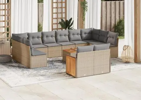 Set canapele de grădină, 13 piese, cu perne, bej, poliratan - 1/3