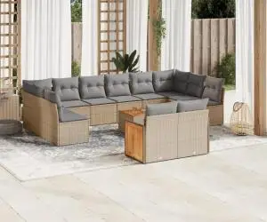 vidaXL Set canapele de grădină, 13 piese, cu perne, bej, poliratan