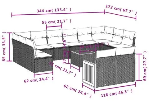 Set canapele de grădină, 13 piese, cu perne, bej, poliratan - 3/3