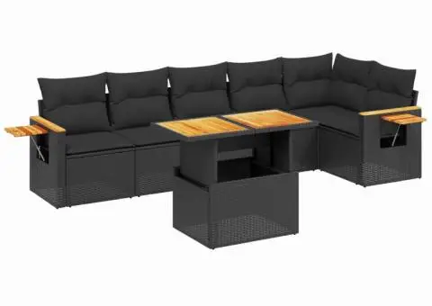 Set canapele de grădină cu perne, 7 piese, negru, poliratan - 2/3