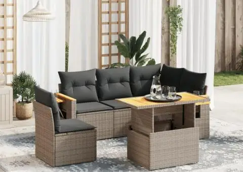 Set mobilier grădină cu perne, 6 piese, gri, poliratan - 1/3