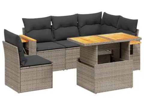 Set mobilier grădină cu perne, 6 piese, gri, poliratan - 2/3