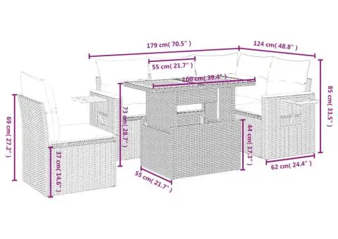 Set mobilier grădină cu perne, 6 piese, gri, poliratan - 3/3