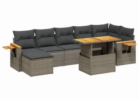 Set canapele de grădină cu perne, 8 piese, gri, poliratan - 2/3