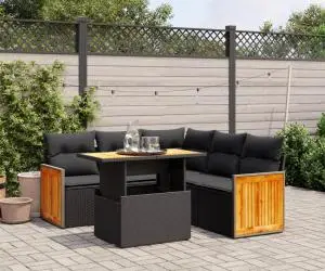 vidaXL Set mobilier de grădină cu perne, 6 piese, negru, poliratan