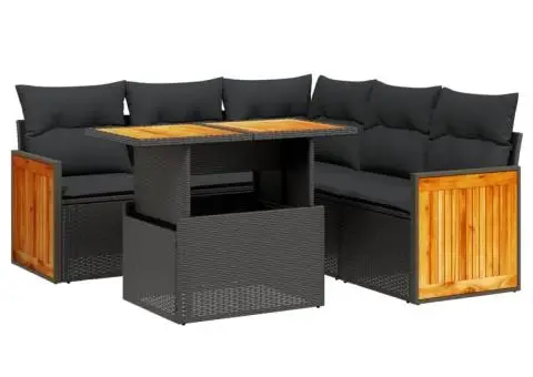 Set mobilier de grădină cu perne, 6 piese, negru, poliratan - 2/3