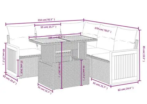 Set mobilier de grădină cu perne, 6 piese, negru, poliratan - 3/3