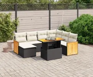 vidaXL Set mobilier de grădină cu perne, 8 piese, negru, poliratan
