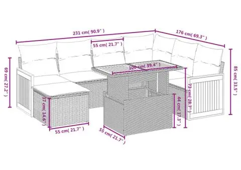 Set mobilier de grădină cu perne, 8 piese, negru, poliratan - 3/3