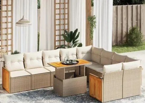 Set canapele de grădină cu perne, 10 piese, bej, poliratan - 1/3