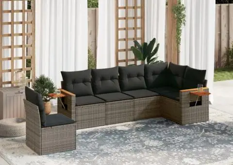 Set mobilier grădină cu perne, 6 piese, gri, poliratan - 1/3