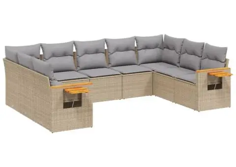 Set canapele de grădină, 9 piese, cu perne, bej, poliratan - 2/3