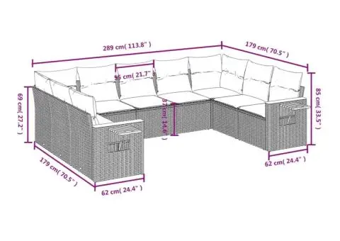 Set canapele de grădină, 9 piese, cu perne, bej, poliratan - 3/3