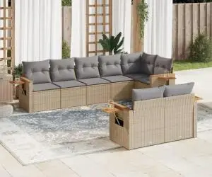 vidaXL Set canapele de grădină, 8 piese, cu perne, bej, poliratan