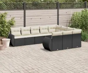 vidaXL Set canapele de grădină cu perne, 10 piese, negru, poliratan