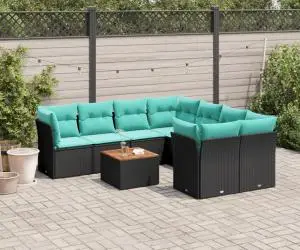 vidaXL Set canapele de grădină cu perne, 9 piese, negru, poliratan