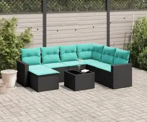 vidaXL Set canapele de grădină cu perne, 8 piese, negru, poliratan