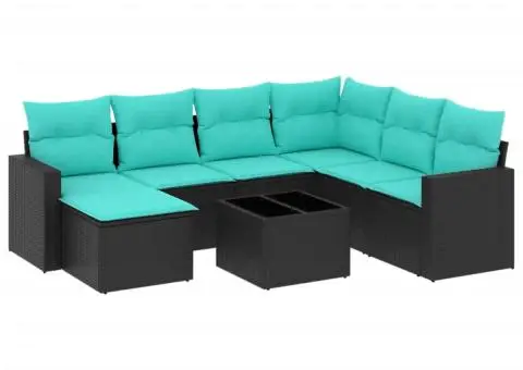 Set canapele de grădină cu perne, 8 piese, negru, poliratan - 2/3