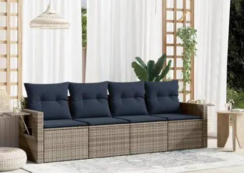 Set canapele de grădină cu perne, 4 piese, gri, poliratan - 1/3