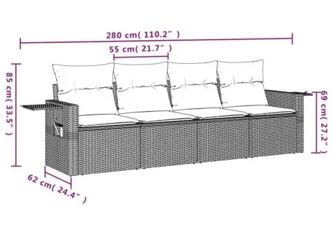 Set canapele de grădină cu perne, 4 piese, gri, poliratan - 3/3