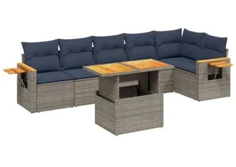 Set canapele de grădină cu perne, 7 piese, gri, poliratan - 1/3