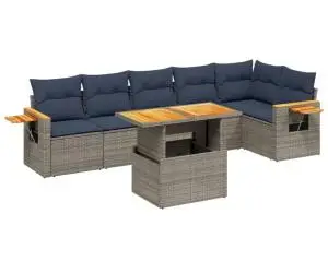 vidaXL Set canapele de grădină cu perne, 7 piese, gri, poliratan