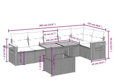 Set canapele de grădină cu perne, 7 piese, gri, poliratan - 3/3