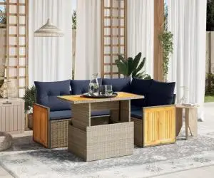 vidaXL Set canapele de grădină cu perne, 5 piese, gri, poliratan