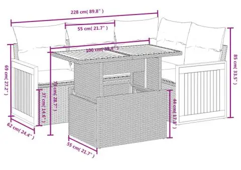 Set canapele de grădină cu perne, 5 piese, gri, poliratan - 3/3