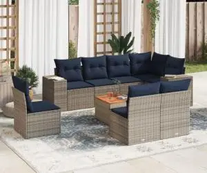 vidaXL Set canapele de grădină cu perne, 9 piese, gri, poliratan