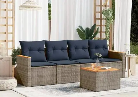 Set canapele de grădină cu perne, 5 piese, gri, poliratan - 1/3