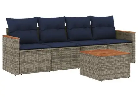 Set canapele de grădină cu perne, 5 piese, gri, poliratan - 2/3