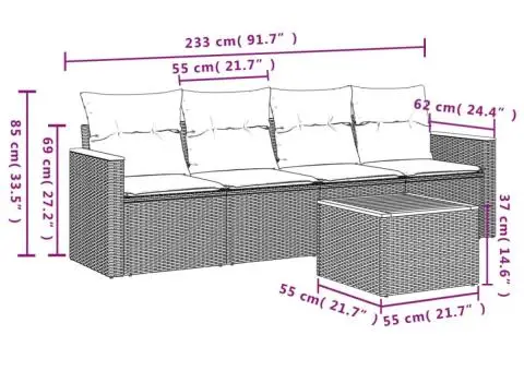 Set canapele de grădină cu perne, 5 piese, gri, poliratan - 3/3
