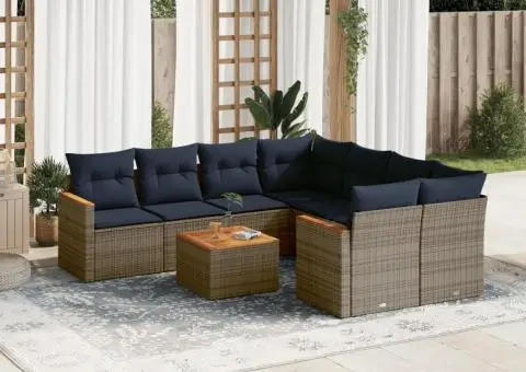 Set canapele de grădină cu perne, 9 piese, gri, poliratan - 1/3