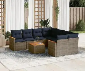 vidaXL Set canapele de grădină cu perne, 9 piese, gri, poliratan