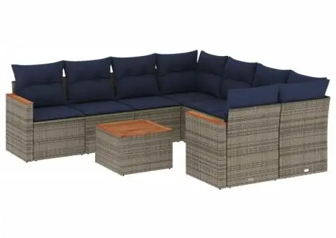 Set canapele de grădină cu perne, 9 piese, gri, poliratan - 2/3