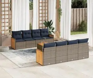 vidaXL Set canapele de grădină cu perne, 9 piese, gri, poliratan