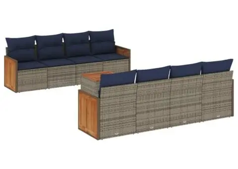 Set canapele de grădină cu perne, 9 piese, gri, poliratan - 2/3