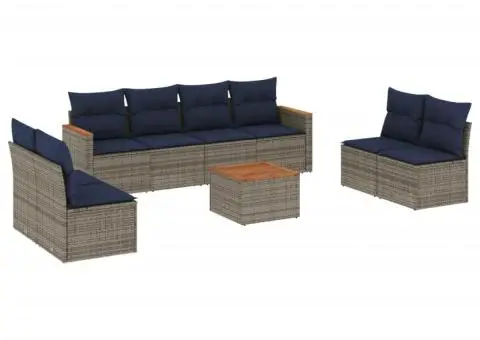 Set canapele de grădină cu perne, 9 piese, gri, poliratan - 2/3