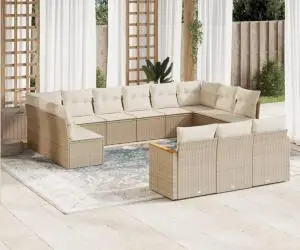 vidaXL Set canapele de grădină, 13 piese, cu perne, bej, poliratan