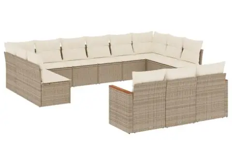 Set canapele de grădină, 13 piese, cu perne, bej, poliratan - 2/3