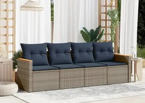 Set canapele de grădină cu perne, 4 piese, gri, poliratan - 1/3