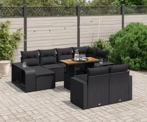 vidaXL Set canapele de grădină cu perne, 11 piese, negru, poliratan
