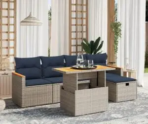 vidaXL Set canapele de grădină cu perne, 6 piese, gri, poliratan