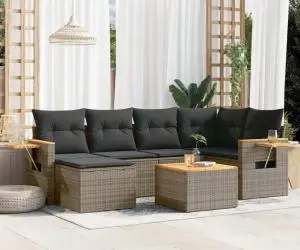 vidaXL Set canapele de grădină, 7 piese, cu perne, gri, poliratan