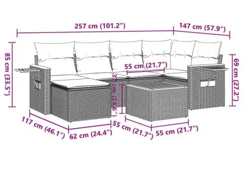 Set canapele de grădină, 7 piese, cu perne, gri, poliratan - 3/3
