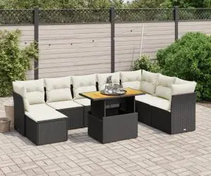 vidaXL Set mobilier de grădină cu perne, 9 piese, negru, poliratan