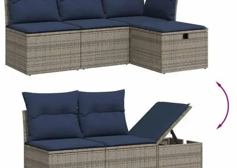 Set canapele de grădină cu perne, 9 piese, gri, poliratan - 3/5