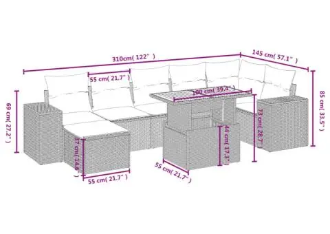 Set mobilier de grădină cu perne, 8 piese, negru, poliratan - 4/4
