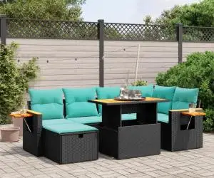 vidaXL Set canapele de grădină cu perne, 7 piese, negru, poliratan